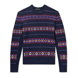 Rag & Bone Men's Wesley Fair Isle Navy Wool Sweater Size M (MSRP $395)